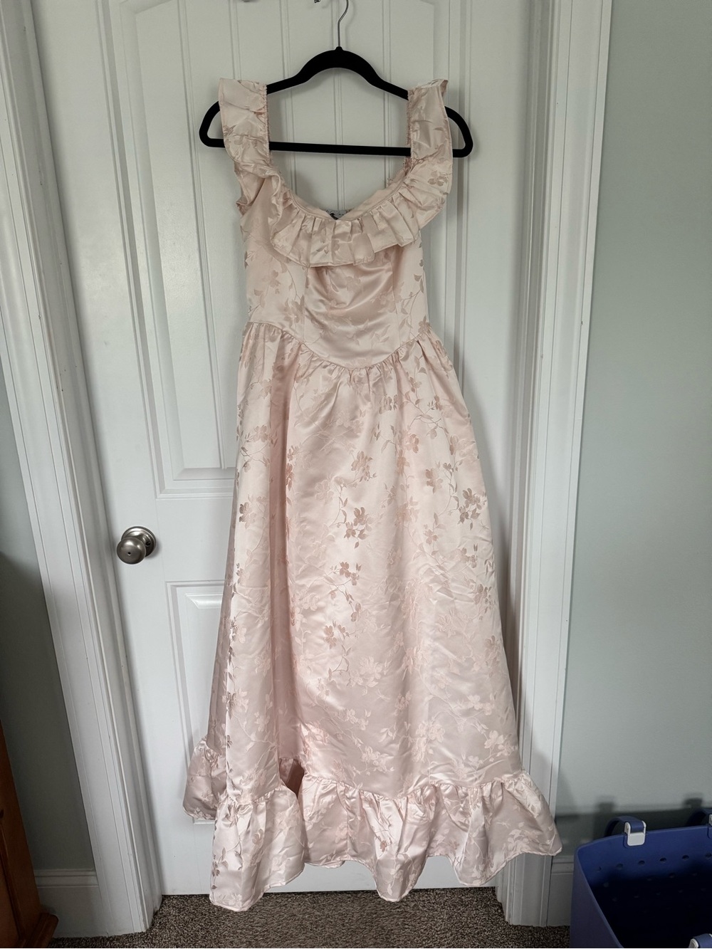 Pink Ruffle-Trim Satin Floral Dress